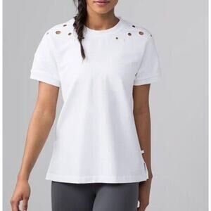 Lululemon Womens 4 White Space Tee Eyelet Short Sleeve Terry Shite Rare HTF